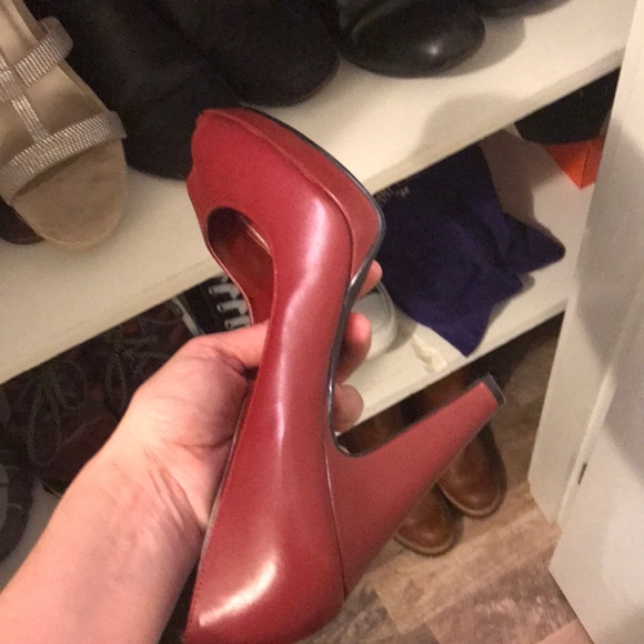 Shoes - Red peep toe leather hills that are red hott!